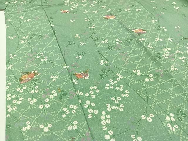 平和屋着物▽上質な小紋 単衣 扇面花文 正絹 逸品 AABB3588jh