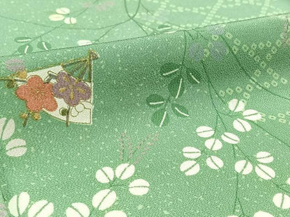 平和屋着物▽上質な小紋 単衣 扇面花文 正絹 逸品 AABB3588jh