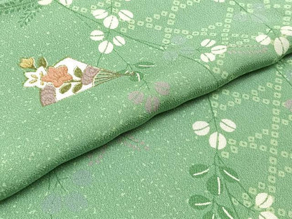 平和屋着物▽上質な小紋 単衣 扇面花文 正絹 逸品 AABB3588jh