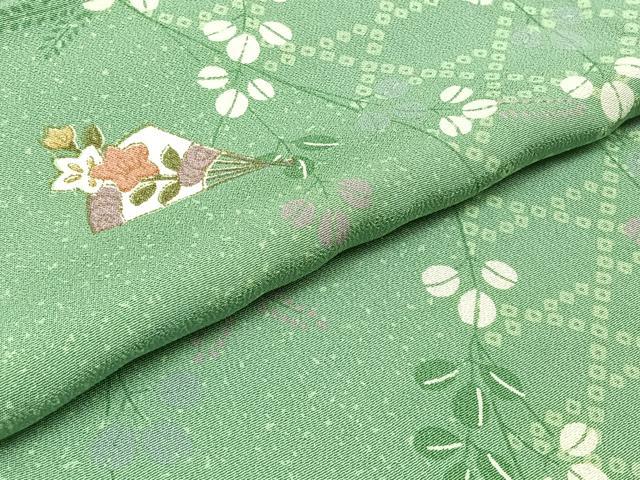 平和屋着物▽上質な小紋 単衣 扇面花文 正絹 逸品 AABB3588jh
