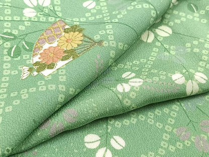平和屋着物▽上質な小紋 単衣 扇面花文 正絹 逸品 AABB3588jh