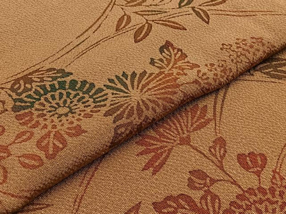 平和屋着物▽上質な小紋　単衣　型染め　草花文　鬼しぼ縮緬　正絹　逸品　AABB3593jh