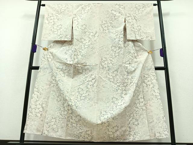平和屋着物▽上質な紬 単衣 草花文 正絹 逸品 AABB3594jh