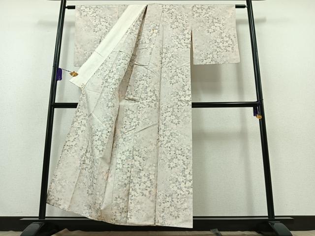 平和屋着物▽上質な紬 単衣 草花文 正絹 逸品 AABB3594jh