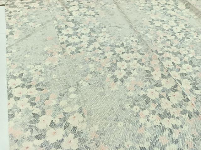 平和屋着物▽上質な紬 単衣 草花文 正絹 逸品 AABB3594jh