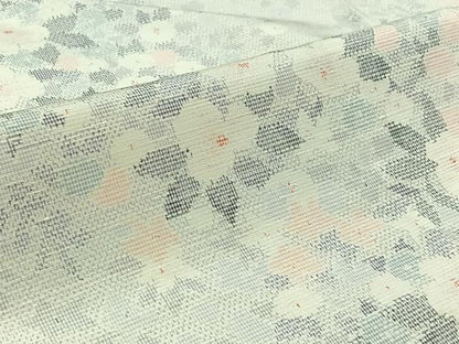 平和屋着物▽上質な紬 単衣 草花文 正絹 逸品 AABB3594jh