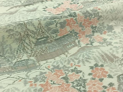 平和屋着物▽上質な紬　単衣　風景草花文　正絹　逸品　AABB3596jh
