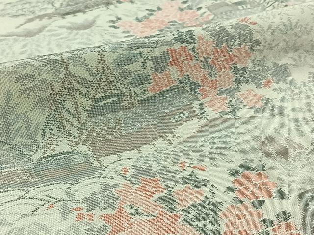 平和屋着物▽上質な紬　単衣　風景草花文　正絹　逸品　AABB3596jh