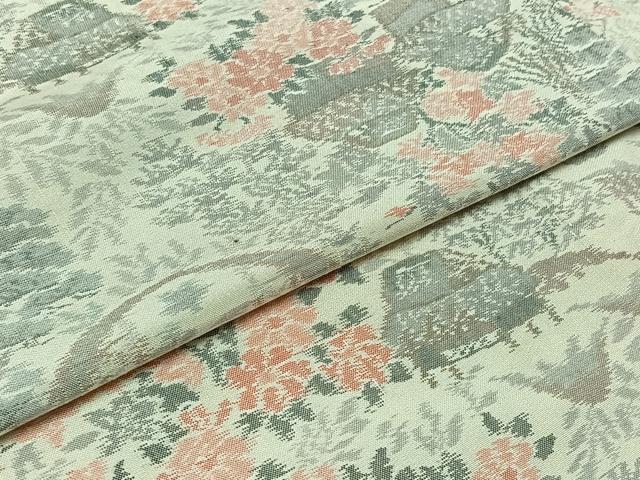 平和屋着物▽上質な紬　単衣　風景草花文　正絹　逸品　AABB3596jh
