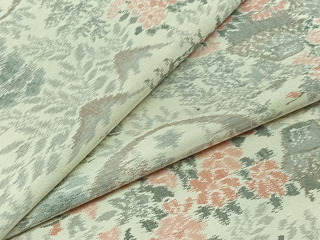 平和屋着物▽上質な紬　単衣　風景草花文　正絹　逸品　AABB3596jh
