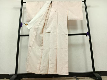 平和屋着物▽上質な色無地 単衣 吉祥花地紋 薄桜色 正絹 逸品 AABB3597jh