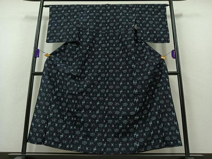 平和屋着物▽上質な紬 単衣 琉球絣文様 正絹 逸品 AABB3600jh