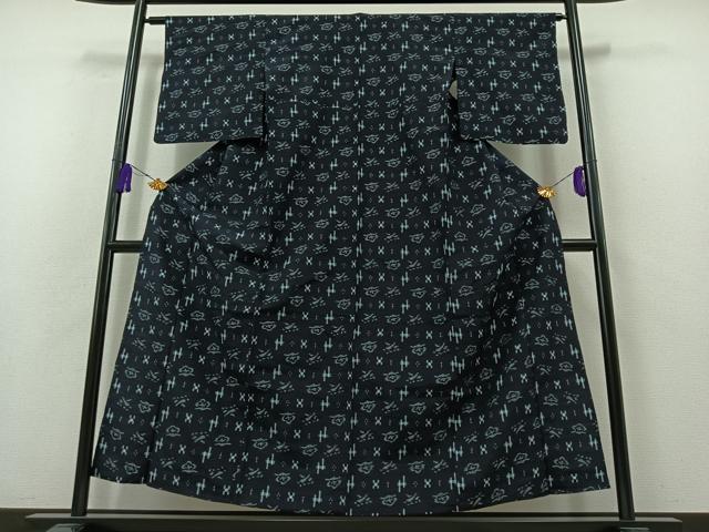 平和屋着物▽上質な紬 単衣 琉球絣文様 正絹 逸品 AABB3600jh