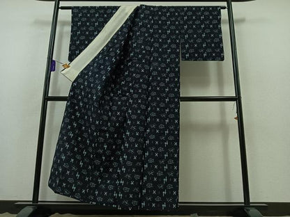 平和屋着物▽上質な紬 単衣 琉球絣文様 正絹 逸品 AABB3600jh