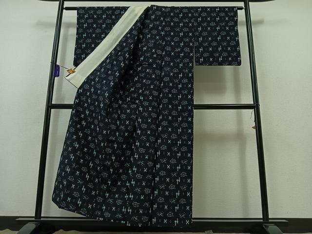 平和屋着物▽上質な紬 単衣 琉球絣文様 正絹 逸品 AABB3600jh