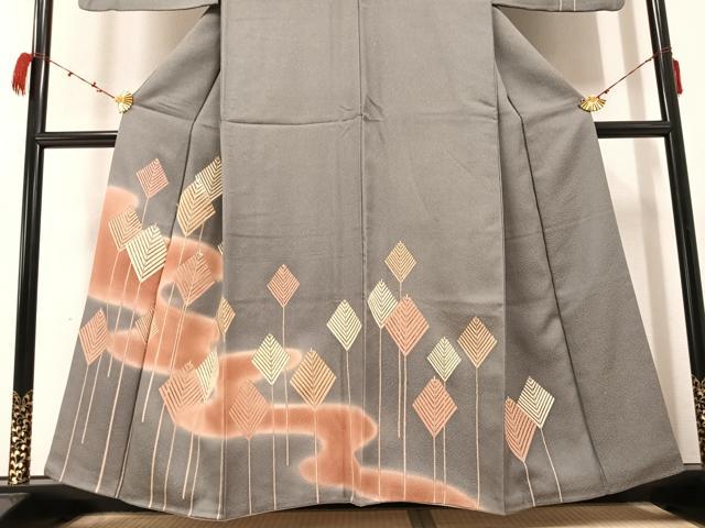 平和屋着物●訪問着　刺繍　松文　金彩　銀通し地　正絹　逸品　AABB3649ph