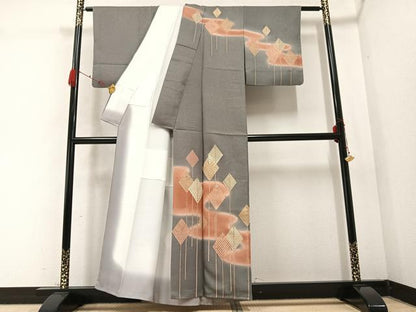 平和屋着物●訪問着　刺繍　松文　金彩　銀通し地　正絹　逸品　AABB3649ph