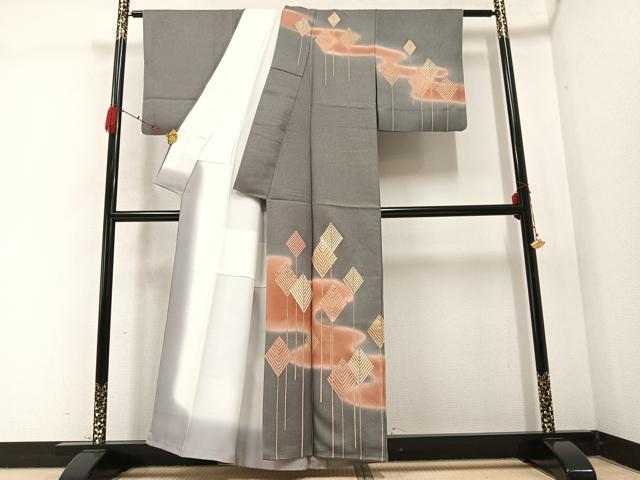 平和屋着物●訪問着　刺繍　松文　金彩　銀通し地　正絹　逸品　AABB3649ph