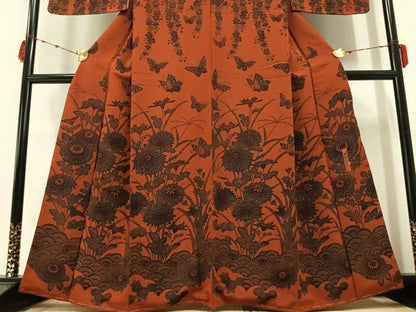 平和屋着物●宮内庁御用達　赤城右堂　訪問着　型染め　花蝶文　鬼しぼ縮緬　正絹　逸品　未使用　AABB3654ph