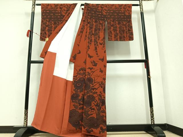 平和屋着物●宮内庁御用達　赤城右堂　訪問着　型染め　花蝶文　鬼しぼ縮緬　正絹　逸品　未使用　AABB3654ph