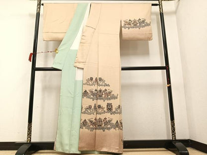 平和屋着物●訪問着 更紗鳥獣文 暈し染め 正絹 逸品 AABB3661ph