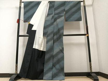 平和屋着物●上質な紬 斜縞 正絹 逸品 AABB3669ph