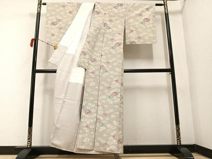 平和屋着物●上質な紬　舞花文　正絹　逸品　AABB3674ph