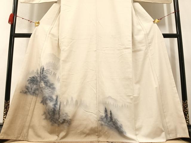 平和屋着物●訪問着　紬地　手描き　風景樹林文　正絹　逸品　AABB3678ph