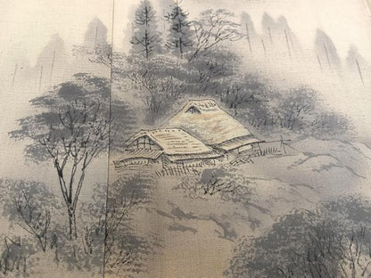 平和屋着物●訪問着　紬地　手描き　風景樹林文　正絹　逸品　AABB3678ph