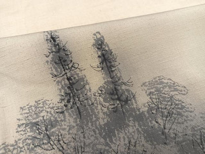 平和屋着物●訪問着　紬地　手描き　風景樹林文　正絹　逸品　AABB3678ph