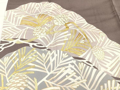 平和屋着物●豪華色留袖　友禅　作家物　駒刺繍　松文　金彩　正絹　逸品　未使用　AABB3680ph