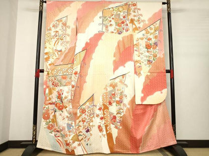 平和屋着物●豪華振袖　駒刺繍　几帳花鳥文　金彩　高島屋扱い　正絹　逸品　AABH9590ck