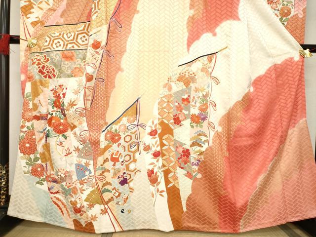 平和屋着物●豪華振袖　駒刺繍　几帳花鳥文　金彩　高島屋扱い　正絹　逸品　AABH9590ck 平和屋着物○豪華振袖 駒刺繍 几帳花鳥文 金彩 高島屋扱い 正絹 逸品