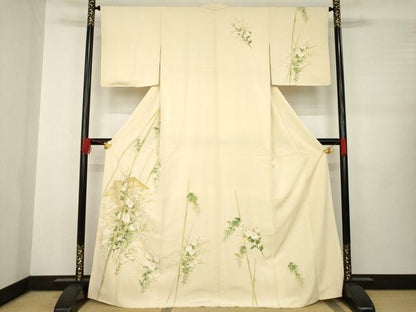 平和屋着物●訪問着　笹竹花文　金彩　正絹　逸品　AABB3811ck