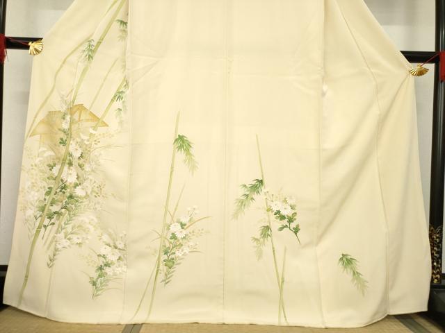 平和屋着物●訪問着　笹竹花文　金彩　正絹　逸品　AABB3811ck
