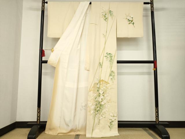 平和屋着物●訪問着　笹竹花文　金彩　正絹　逸品　AABB3811ck