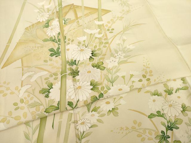 平和屋着物●訪問着　笹竹花文　金彩　正絹　逸品　AABB3811ck