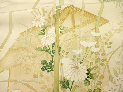 平和屋着物●訪問着　笹竹花文　金彩　正絹　逸品　AABB3811ck