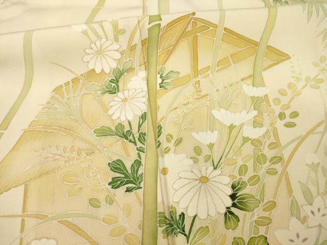 平和屋着物●訪問着　笹竹花文　金彩　正絹　逸品　AABB3811ck