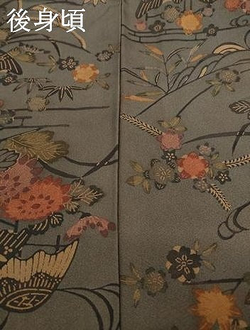 平和屋着物●上質な小紋　型染め　風景花文　正絹　逸品　AABB3815ck
