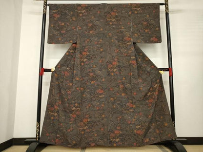 平和屋着物●上質な小紋　型染め　風景花文　正絹　逸品　AABB3815ck