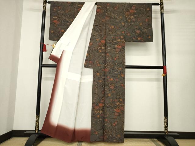 平和屋着物●上質な小紋　型染め　風景花文　正絹　逸品　AABB3815ck