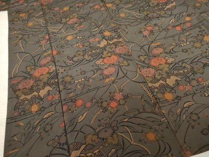 平和屋着物●上質な小紋　型染め　風景花文　正絹　逸品　AABB3815ck
