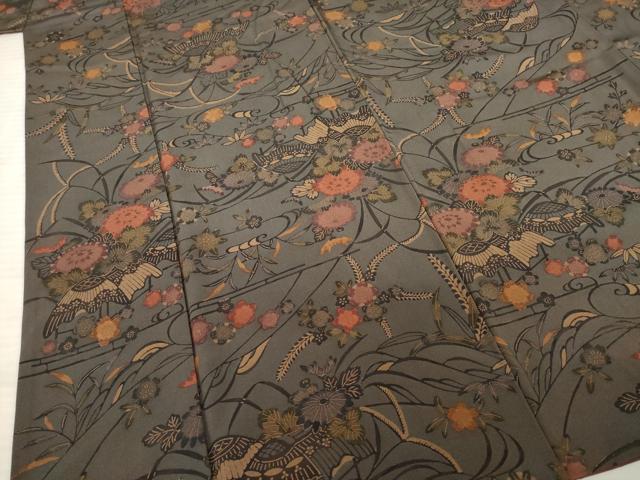 平和屋着物●上質な小紋　型染め　風景花文　正絹　逸品　AABB3815ck
