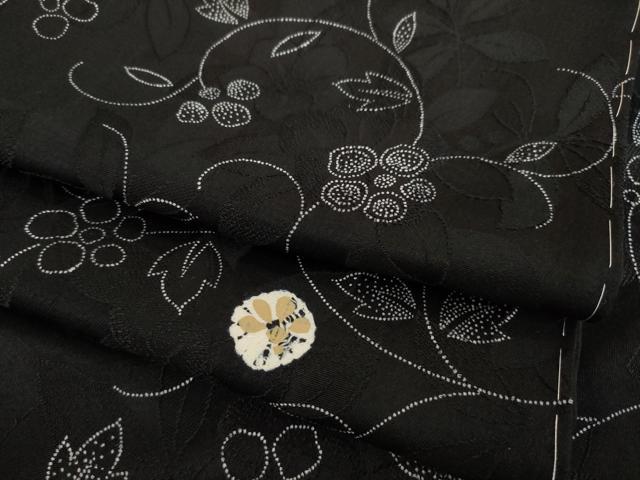 平和屋着物●上質な小紋 絞り 花唐草文 黒地 ますいわ屋扱い 正絹 逸品 未使用 AABB3821ck