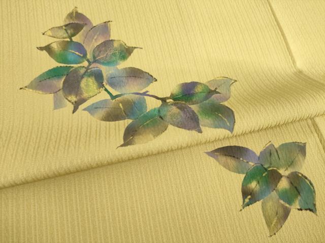 平和屋着物●訪問着　手描き　枝葉文　金彩　正絹　逸品　AABB3823ck