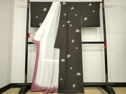平和屋着物●上質な小紋　辻が花　舞花文　正絹　逸品　AABB3828ck
