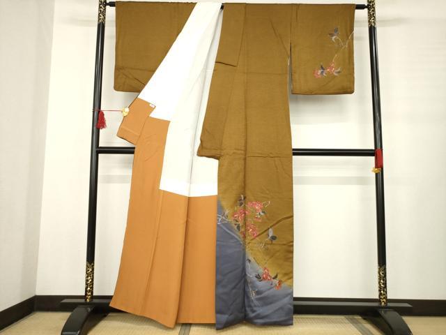 平和屋着物●染色作家　草野一騎　訪問着　枝花文　暈し染め　金彩　反端付き　正絹　逸品　AABB3838ck