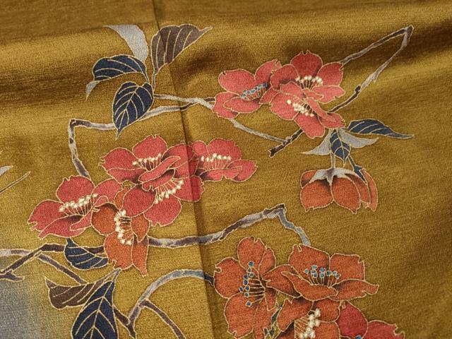 平和屋着物●染色作家　草野一騎　訪問着　枝花文　暈し染め　金彩　反端付き　正絹　逸品　AABB3838ck