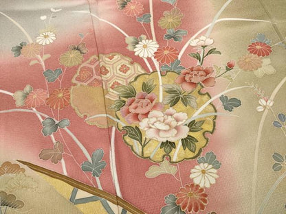 平和屋着物●訪問着　鴛鴦雪輪花文　暈し染め　金彩　正絹　逸品　AABB3855ck